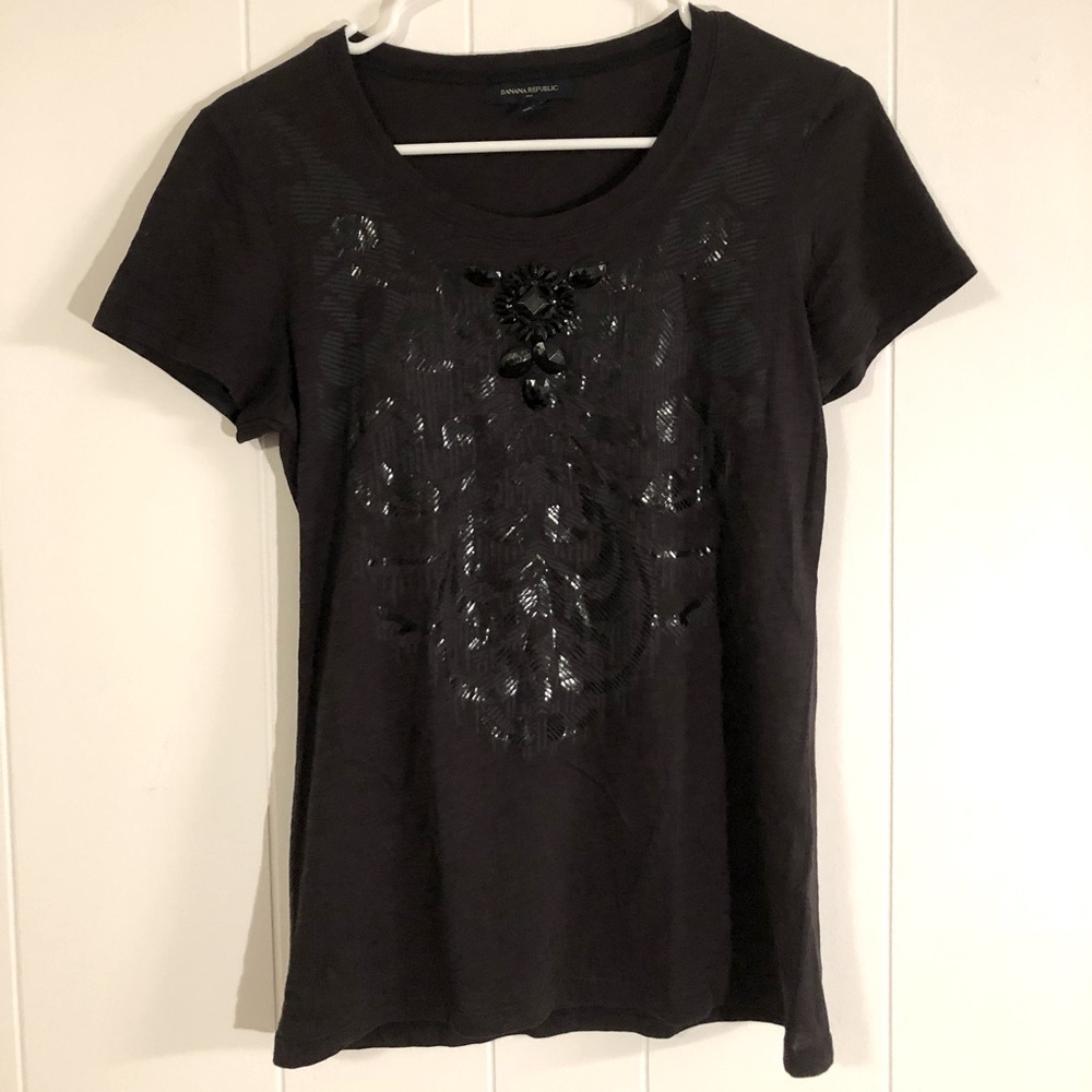 Banana Republic Embellished Black T-Shirt Small